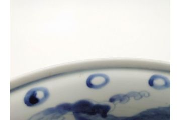 江戸期　古伊万里　染付　二重角福　渦福　波に魚?の図　約28cm　9.2寸　涼しげな雰囲気が素敵な大鉢(九寸二分、和食器、深皿)(R-070395)
