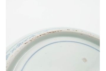 江戸期　古伊万里　染付　二重角福　渦福　波に魚?の図　約28cm　9.2寸　涼しげな雰囲気が素敵な大鉢(九寸二分、和食器、深皿)(R-070395)
