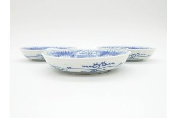 江戸期　古伊万里　染付　松竹梅文　5.1寸　約16cm　繊細に描かれた線描が美しい中皿3枚セット(和食器、和皿、五寸一分)(R-070396)