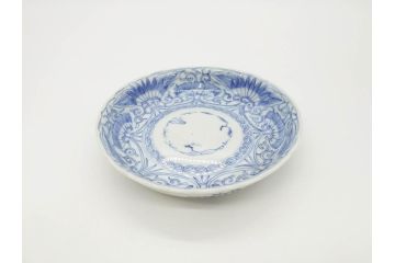 江戸期　古伊万里　染付　松竹梅文　5.1寸　約16cm　繊細に描かれた線描が美しい中皿3枚セット(和食器、和皿、五寸一分)(R-070396)