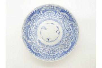 江戸期　古伊万里　染付　松竹梅文　5.1寸　約16cm　繊細に描かれた線描が美しい中皿3枚セット(和食器、和皿、五寸一分)(R-070396)