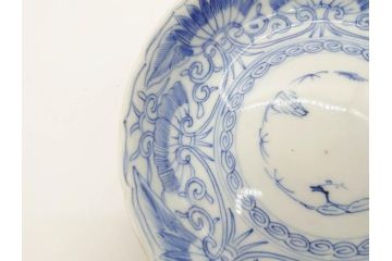 江戸期　古伊万里　染付　松竹梅文　5.1寸　約16cm　繊細に描かれた線描が美しい中皿3枚セット(和食器、和皿、五寸一分)(R-070396)