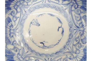 江戸期　古伊万里　染付　松竹梅文　5.1寸　約16cm　繊細に描かれた線描が美しい中皿3枚セット(和食器、和皿、五寸一分)(R-070396)