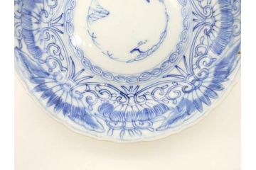 江戸期　古伊万里　染付　松竹梅文　5.1寸　約16cm　繊細に描かれた線描が美しい中皿3枚セット(和食器、和皿、五寸一分)(R-070396)