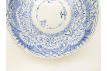 江戸期　古伊万里　染付　松竹梅文　5.1寸　約16cm　繊細に描かれた線描が美しい中皿3枚セット(和食器、和皿、五寸一分)(R-070396)