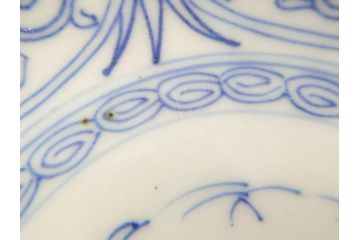 江戸期　古伊万里　染付　松竹梅文　5.1寸　約16cm　繊細に描かれた線描が美しい中皿3枚セット(和食器、和皿、五寸一分)(R-070396)