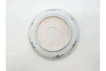 江戸期　古伊万里　染付　松竹梅文　5.1寸　約16cm　繊細に描かれた線描が美しい中皿3枚セット(和食器、和皿、五寸一分)(R-070396)