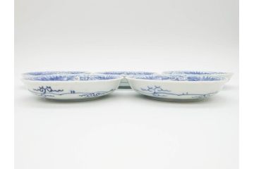 江戸期　古伊万里　染付　松竹梅文　5.1寸　約16cm　繊細に描かれた線描が美しい中皿5枚セット(和食器、和皿、五寸一分)(R-070397)