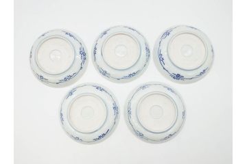 江戸期　古伊万里　染付　松竹梅文　5.1寸　約16cm　繊細に描かれた線描が美しい中皿5枚セット(和食器、和皿、五寸一分)(R-070397)
