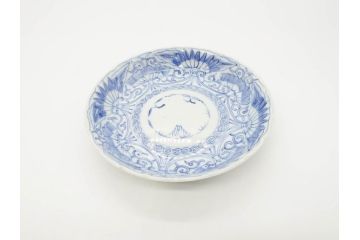 江戸期　古伊万里　染付　松竹梅文　5.1寸　約16cm　繊細に描かれた線描が美しい中皿5枚セット(和食器、和皿、五寸一分)(R-070397)