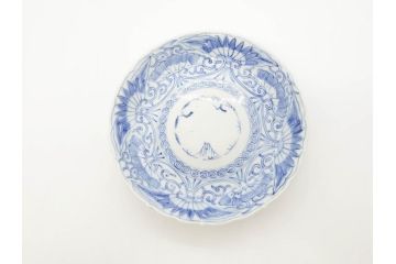 江戸期　古伊万里　染付　松竹梅文　5.1寸　約16cm　繊細に描かれた線描が美しい中皿5枚セット(和食器、和皿、五寸一分)(R-070397)