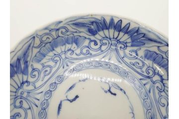 江戸期　古伊万里　染付　松竹梅文　5.1寸　約16cm　繊細に描かれた線描が美しい中皿5枚セット(和食器、和皿、五寸一分)(R-070397)