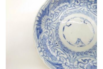 江戸期　古伊万里　染付　松竹梅文　5.1寸　約16cm　繊細に描かれた線描が美しい中皿5枚セット(和食器、和皿、五寸一分)(R-070397)