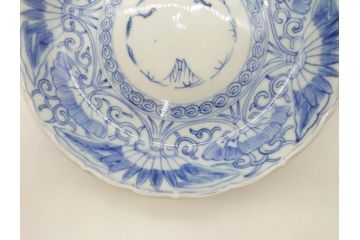江戸期　古伊万里　染付　松竹梅文　5.1寸　約16cm　繊細に描かれた線描が美しい中皿5枚セット(和食器、和皿、五寸一分)(R-070397)