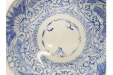 江戸期　古伊万里　染付　松竹梅文　5.1寸　約16cm　繊細に描かれた線描が美しい中皿5枚セット(和食器、和皿、五寸一分)(R-070397)