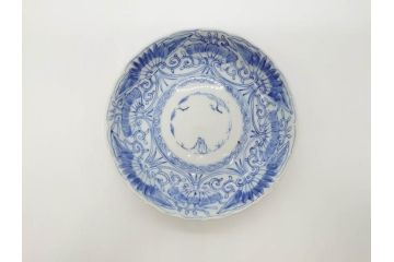 江戸期　古伊万里　染付　松竹梅文　5.1寸　約16cm　繊細に描かれた線描が美しい中皿5枚セット(和食器、和皿、五寸一分)(R-070397)