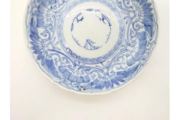 江戸期　古伊万里　染付　松竹梅文　5.1寸　約16cm　繊細に描かれた線描が美しい中皿5枚セット(和食器、和皿、五寸一分)(R-070397)