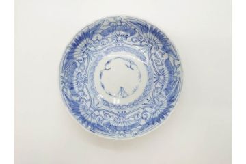江戸期　古伊万里　染付　松竹梅文　5.1寸　約16cm　繊細に描かれた線描が美しい中皿5枚セット(和食器、和皿、五寸一分)(R-070397)
