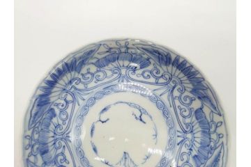 江戸期　古伊万里　染付　松竹梅文　5.1寸　約16cm　繊細に描かれた線描が美しい中皿5枚セット(和食器、和皿、五寸一分)(R-070397)