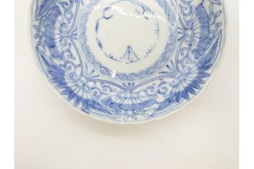 江戸期　古伊万里　染付　松竹梅文　5.1寸　約16cm　繊細に描かれた線描が美しい中皿5枚セット(和食器、和皿、五寸一分)(R-070397)