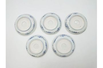 江戸期　古伊万里　染付　松竹梅文　5.1寸　約16cm　繊細に描かれた線描が美しい中皿5枚セット(和食器、和皿、五寸一分)(R-070398)