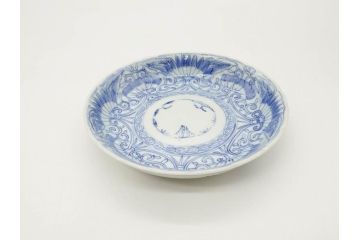 江戸期　古伊万里　染付　松竹梅文　5.1寸　約16cm　繊細に描かれた線描が美しい中皿5枚セット(和食器、和皿、五寸一分)(R-070398)