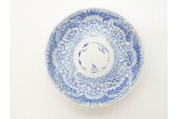 江戸期　古伊万里　染付　松竹梅文　5.1寸　約16cm　繊細に描かれた線描が美しい中皿5枚セット(和食器、和皿、五寸一分)(R-070398)