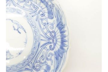 江戸期　古伊万里　染付　松竹梅文　5.1寸　約16cm　繊細に描かれた線描が美しい中皿5枚セット(和食器、和皿、五寸一分)(R-070398)