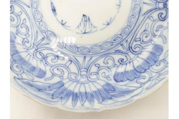 江戸期　古伊万里　染付　松竹梅文　5.1寸　約16cm　繊細に描かれた線描が美しい中皿5枚セット(和食器、和皿、五寸一分)(R-070398)