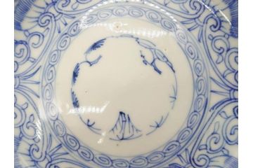 江戸期　古伊万里　染付　松竹梅文　5.1寸　約16cm　繊細に描かれた線描が美しい中皿5枚セット(和食器、和皿、五寸一分)(R-070398)