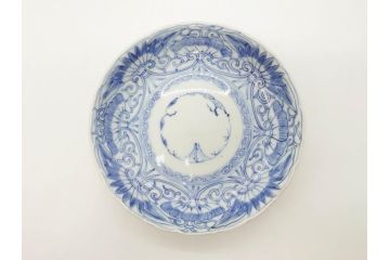 江戸期　古伊万里　染付　松竹梅文　5.1寸　約16cm　繊細に描かれた線描が美しい中皿5枚セット(和食器、和皿、五寸一分)(R-070398)