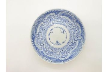 江戸期　古伊万里　染付　松竹梅文　5.1寸　約16cm　繊細に描かれた線描が美しい中皿5枚セット(和食器、和皿、五寸一分)(R-070398)