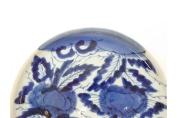 江戸期　古伊万里　染付　栗図　7.4寸　約23cm　藍色の濃淡が魅力的な中皿3枚セット(和食器、和皿、七寸四分)(R-070399)