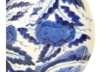 江戸期　古伊万里　染付　栗図　7.4寸　約23cm　藍色の濃淡が魅力的な中皿3枚セット(和食器、和皿、七寸四分)(R-070399)