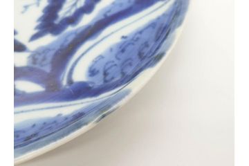 江戸期　古伊万里　染付　栗図　7.4寸　約23cm　藍色の濃淡が魅力的な中皿3枚セット(和食器、和皿、七寸四分)(R-070399)