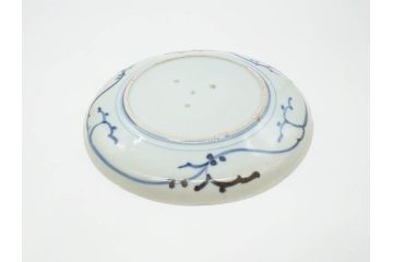 江戸期　古伊万里　染付　栗図　7.4寸　約23cm　藍色の濃淡が魅力的な中皿3枚セット(和食器、和皿、七寸四分)(R-070399)
