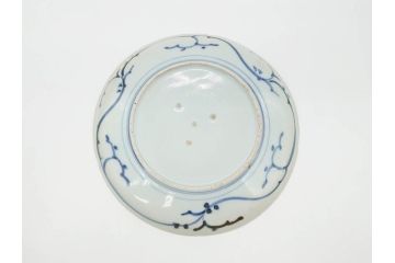 江戸期　古伊万里　染付　栗図　7.4寸　約23cm　藍色の濃淡が魅力的な中皿3枚セット(和食器、和皿、七寸四分)(R-070399)