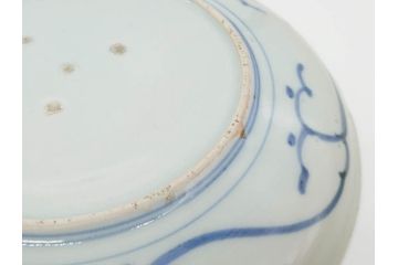 江戸期　古伊万里　染付　栗図　7.4寸　約23cm　藍色の濃淡が魅力的な中皿3枚セット(和食器、和皿、七寸四分)(R-070399)