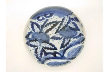 江戸期　古伊万里　染付　栗図　7.4寸　約23cm　藍色の濃淡が魅力的な中皿3枚セット(和食器、和皿、七寸四分)(R-070399)