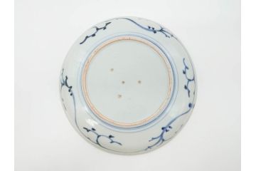 江戸期　古伊万里　染付　栗図　7.4寸　約23cm　藍色の濃淡が魅力的な中皿3枚セット(和食器、和皿、七寸四分)(R-070399)