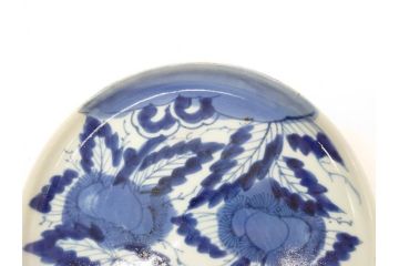 江戸期　古伊万里　染付　栗図　7.4寸　約23cm　藍色の濃淡が魅力的な中皿3枚セット(和食器、和皿、七寸四分)(R-070399)