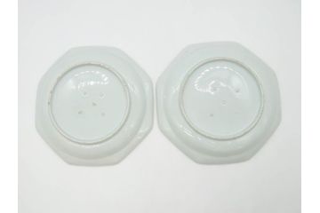 江戸期　上手物　古伊万里　染付　花鳥文　約22cm　7寸　美しい意匠が目を惹く八角皿2枚セット(七寸、中皿、和皿、和食器)(R-070401)