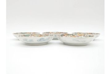 幕末　古伊万里　金彩　色絵　約12cm　3.8寸　煌びやかな絵付けが素敵な小皿5枚セット(獅子、松竹、和食器、深皿、和皿、三寸八分)(R-070406)
