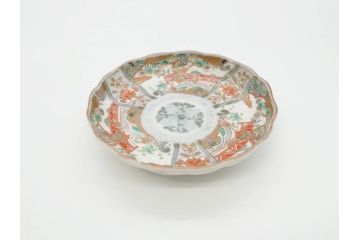 幕末　古伊万里　金彩　色絵　約12cm　3.8寸　煌びやかな絵付けが素敵な小皿5枚セット(獅子、松竹、和食器、深皿、和皿、三寸八分)(R-070406)