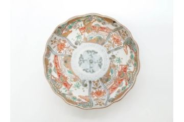 幕末　古伊万里　金彩　色絵　約12cm　3.8寸　煌びやかな絵付けが素敵な小皿5枚セット(獅子、松竹、和食器、深皿、和皿、三寸八分)(R-070406)