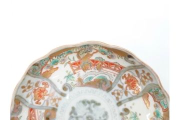 幕末　古伊万里　金彩　色絵　約12cm　3.8寸　煌びやかな絵付けが素敵な小皿5枚セット(獅子、松竹、和食器、深皿、和皿、三寸八分)(R-070406)