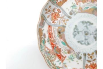 幕末　古伊万里　金彩　色絵　約12cm　3.8寸　煌びやかな絵付けが素敵な小皿5枚セット(獅子、松竹、和食器、深皿、和皿、三寸八分)(R-070406)