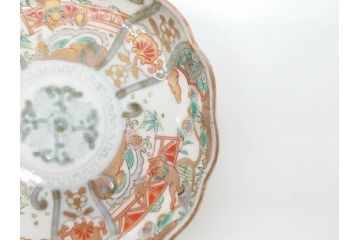 幕末　古伊万里　金彩　色絵　約12cm　3.8寸　煌びやかな絵付けが素敵な小皿5枚セット(獅子、松竹、和食器、深皿、和皿、三寸八分)(R-070406)