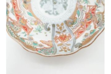 幕末　古伊万里　金彩　色絵　約12cm　3.8寸　煌びやかな絵付けが素敵な小皿5枚セット(獅子、松竹、和食器、深皿、和皿、三寸八分)(R-070406)