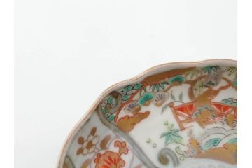 幕末　古伊万里　金彩　色絵　約12cm　3.8寸　煌びやかな絵付けが素敵な小皿5枚セット(獅子、松竹、和食器、深皿、和皿、三寸八分)(R-070406)